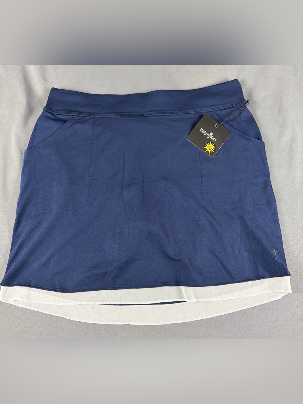 Belyn Key Womens Golf Skort Layered Large Ink Blue Polyester NWT MSRP $110